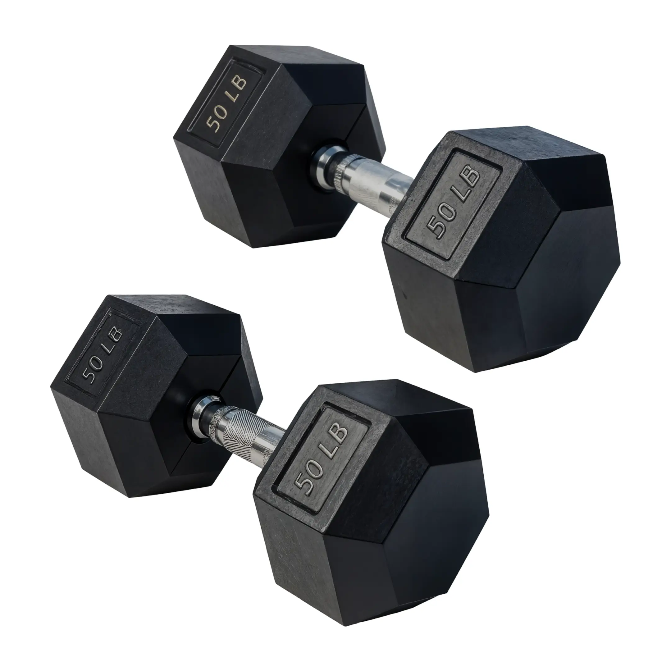 50 LB Rubber Hex Dumbbells